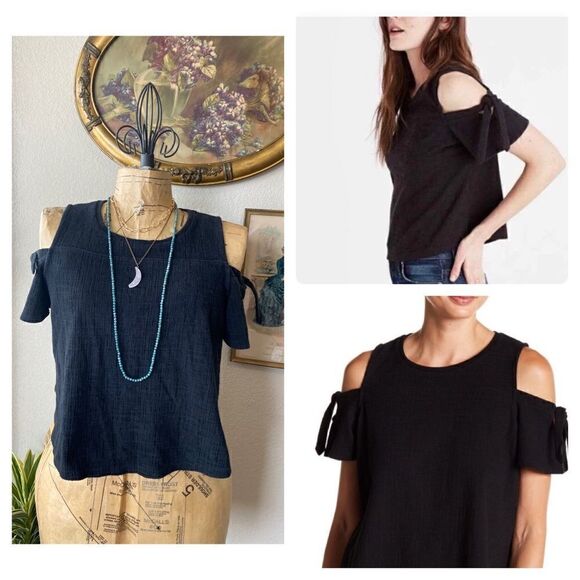 Madewell Skylark Cold-Shoulder Top Black sz S - Picture 1 of 10